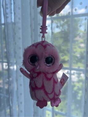 Ty Pinky Pink Plush Owl Clip Keychain